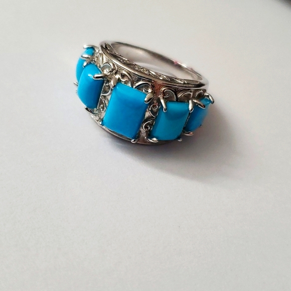Sterling Silver 925 Turquoise Channel Princess Ring